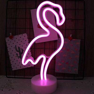 Flamingo Neon Sign Night Light Lamp with Holder Base Decorative Marquee Signs Light Battery/USB Operated Wall Decoration